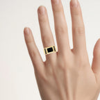 Black Onyx Ring With Black Diamonds 2.1 Carats Gold Plated Silver