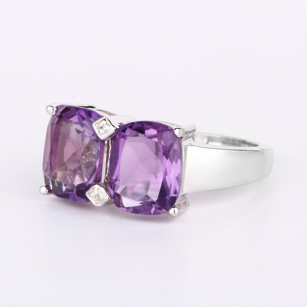 African Amethyst Ring With White Topaz 5.21 Carats Sterling Silver