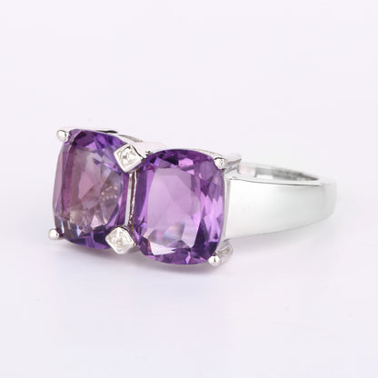 African Amethyst Ring With White Topaz 5.21 Carats Sterling Silver
