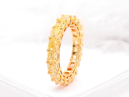 Fancy Yellow Diamond Eternity Band Ring 6.32 Carats 18K Yellow Gold