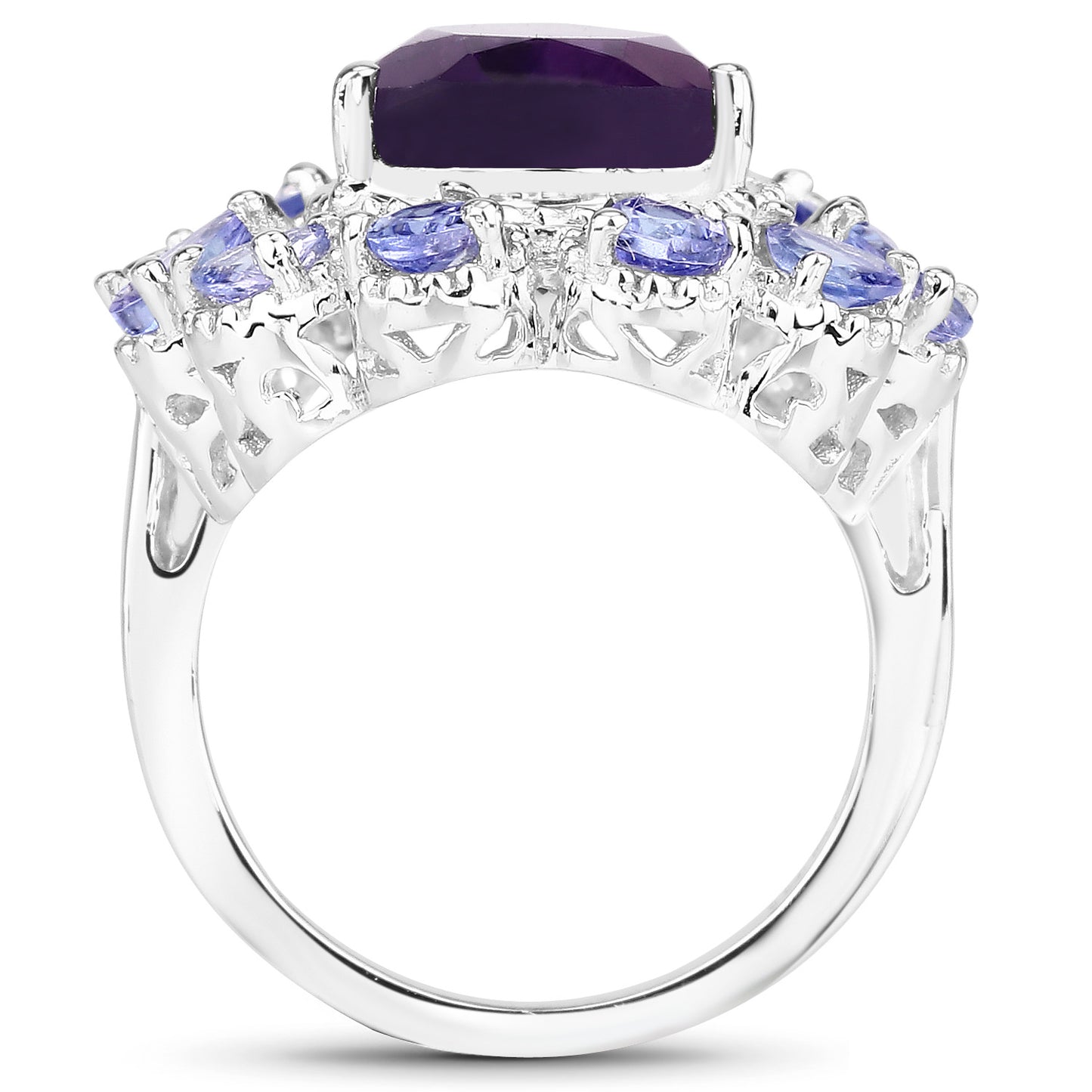 Amethyst Ring Tanzanite Halo 5.8 Carats Sterling Silver