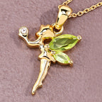Peridot Fairy Pendant With White Topaz 0.62 Carats Gold Plated Silver
