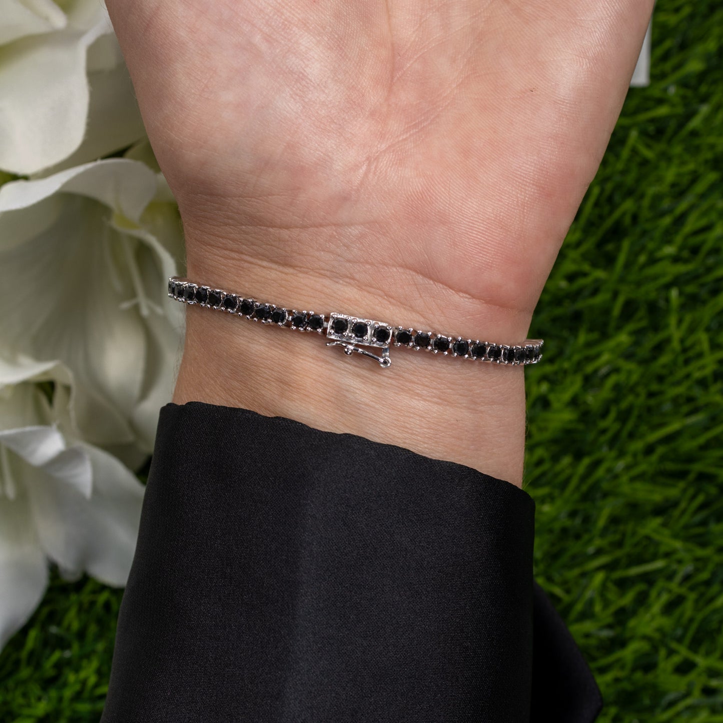 Black Diamond Tennis Bracelet 3.15 Carats Sterling Silver