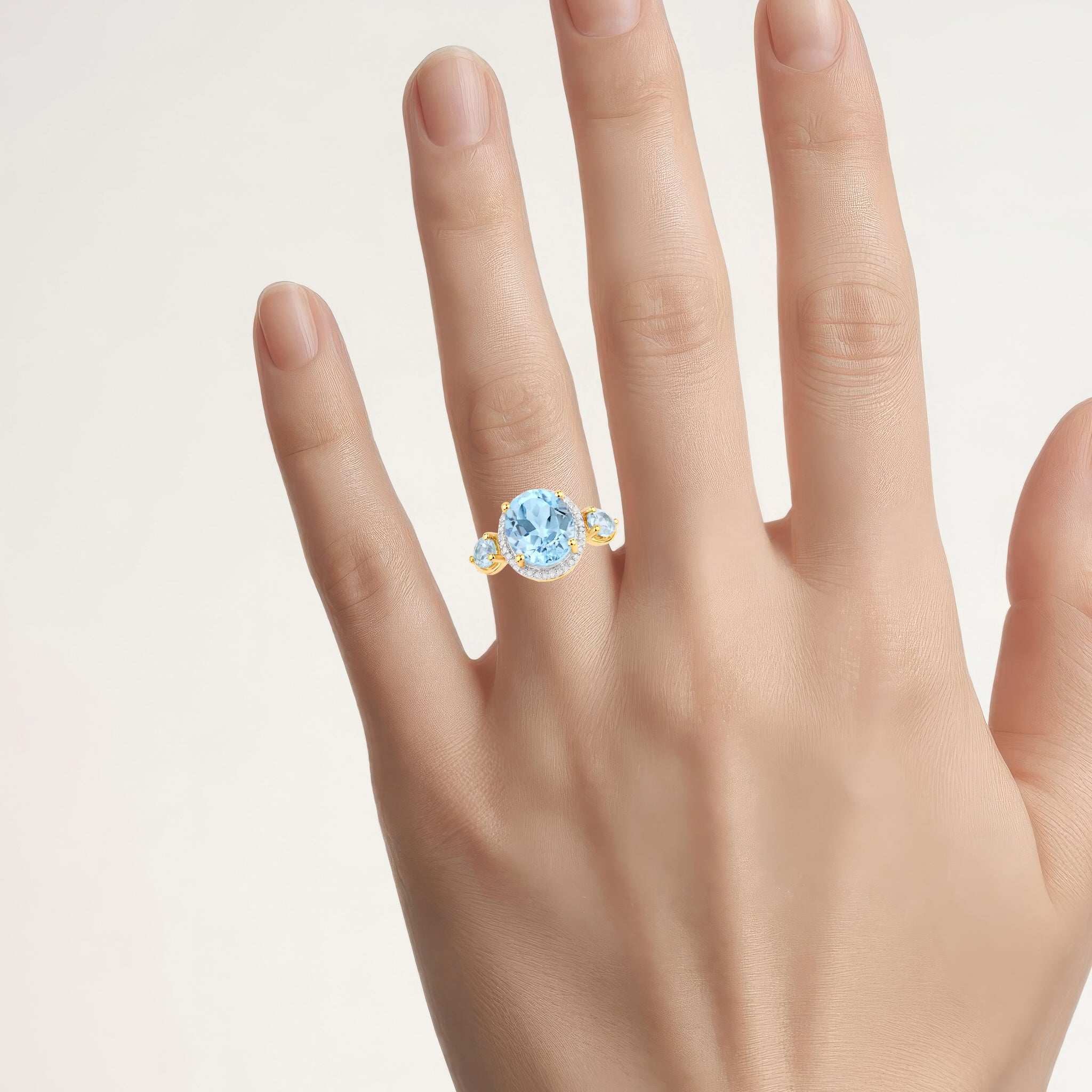 Blue Topaz Ring With Diamonds 4.72 Carats Gold Plated Silver
