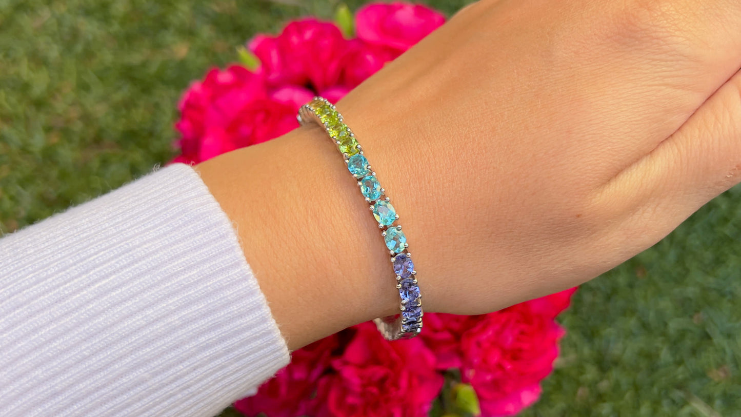 Natural Mixed Gemstones Bracelet 11.8 Carats Sterling Silver