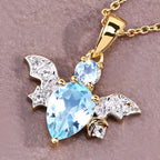 Blue Topaz Bat Pendant With White Topaz 1.41 Carats Gold Plated Silver