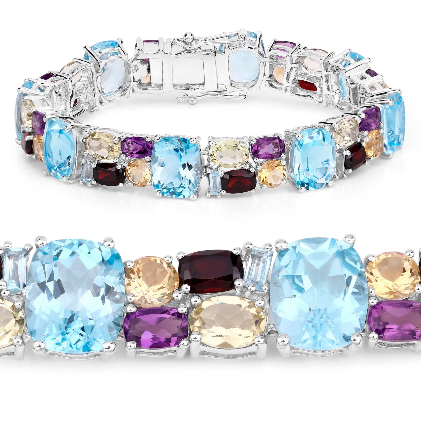 Multicolored Gemstone Bracelet 51 Carats Topaz Quartz Amethyst Garnet Citrine