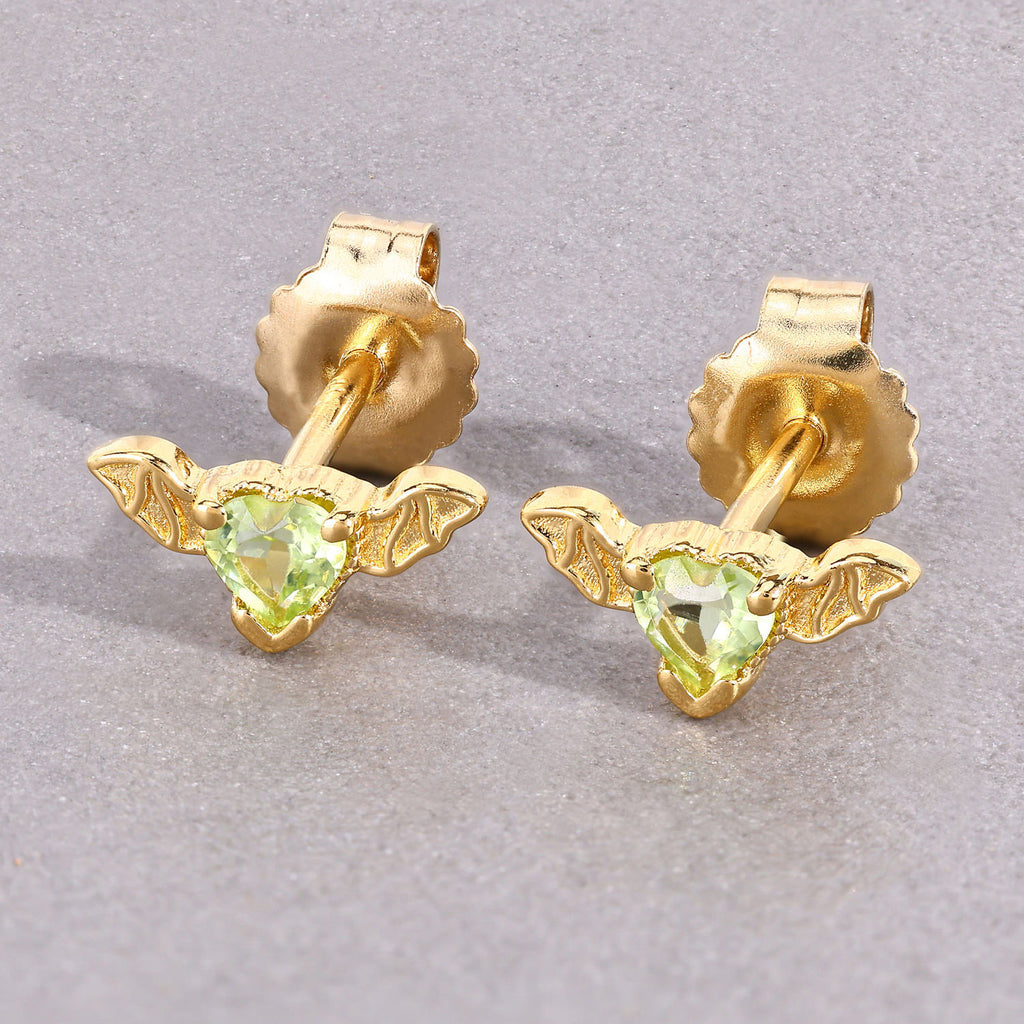 Peridot Bat Stud Earrings 0.34 Carats Gold Plated Silver
