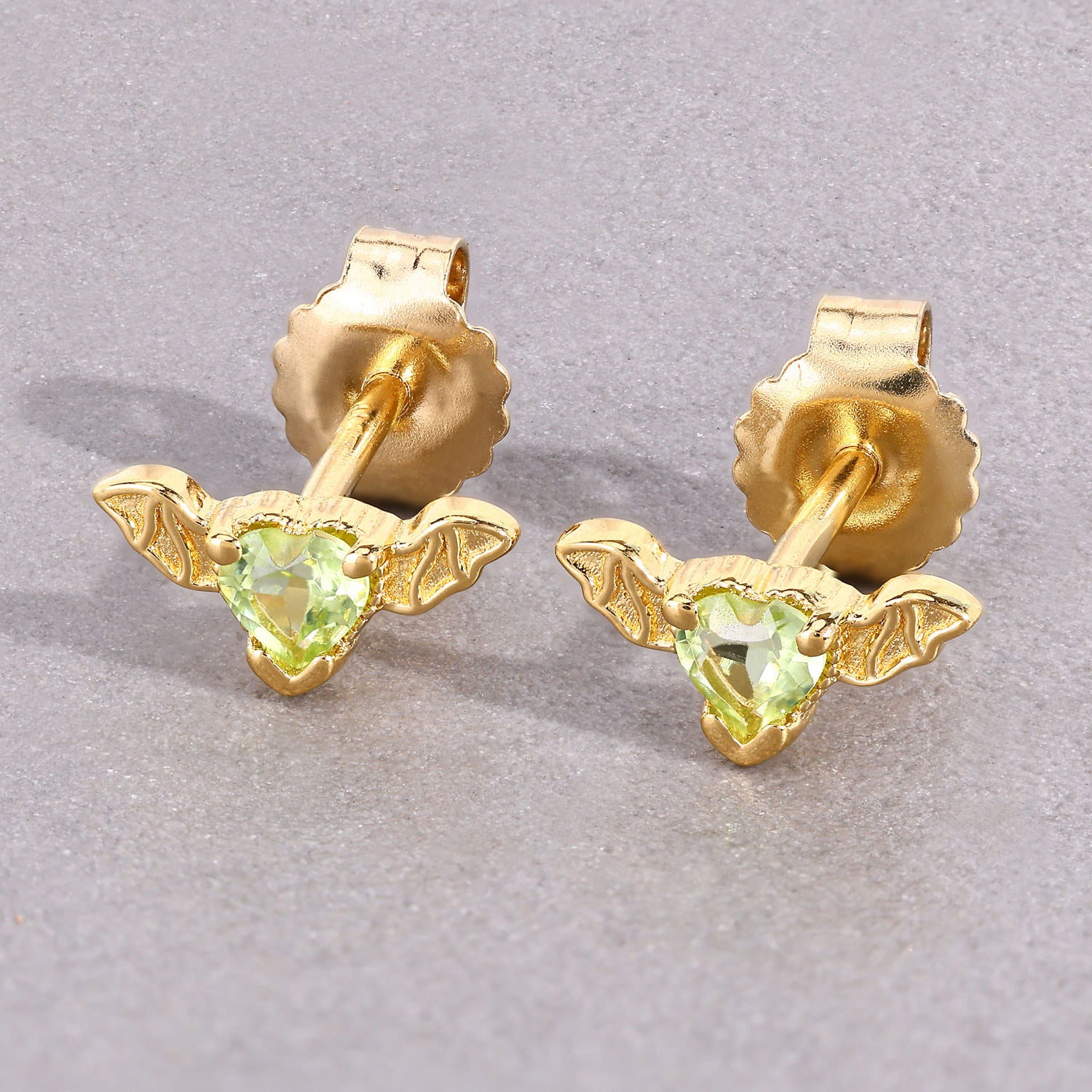 Peridot Bat Stud Earrings 0.34 Carats Gold Plated Silver
