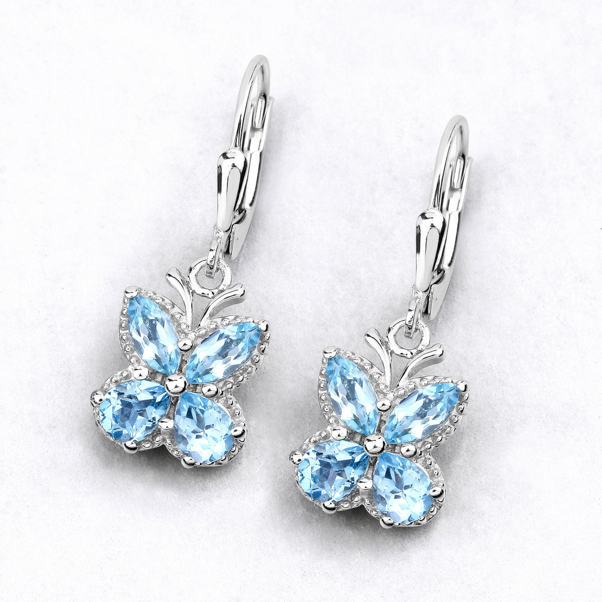 Swiss Blue Topaz Butterfly Earrings 2.68 Carats Sterling Silver