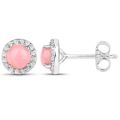Natural Pink Opal Earrings With White Topaz 1.32 Carats Sterling Silver