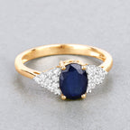 Blue Sapphire Ring With Diamonds 1.7 Carats 14K Yellow Gold
