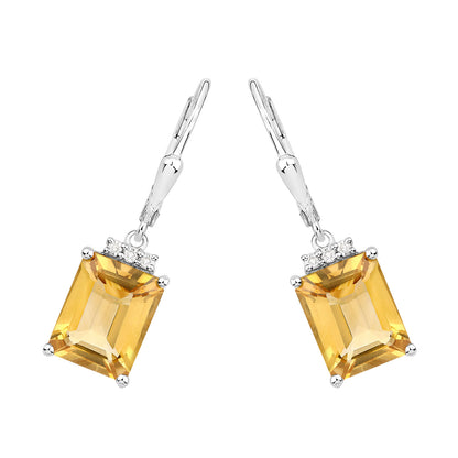 Citrine Earrings With White Topaz 5.6 Carats Sterling Silver