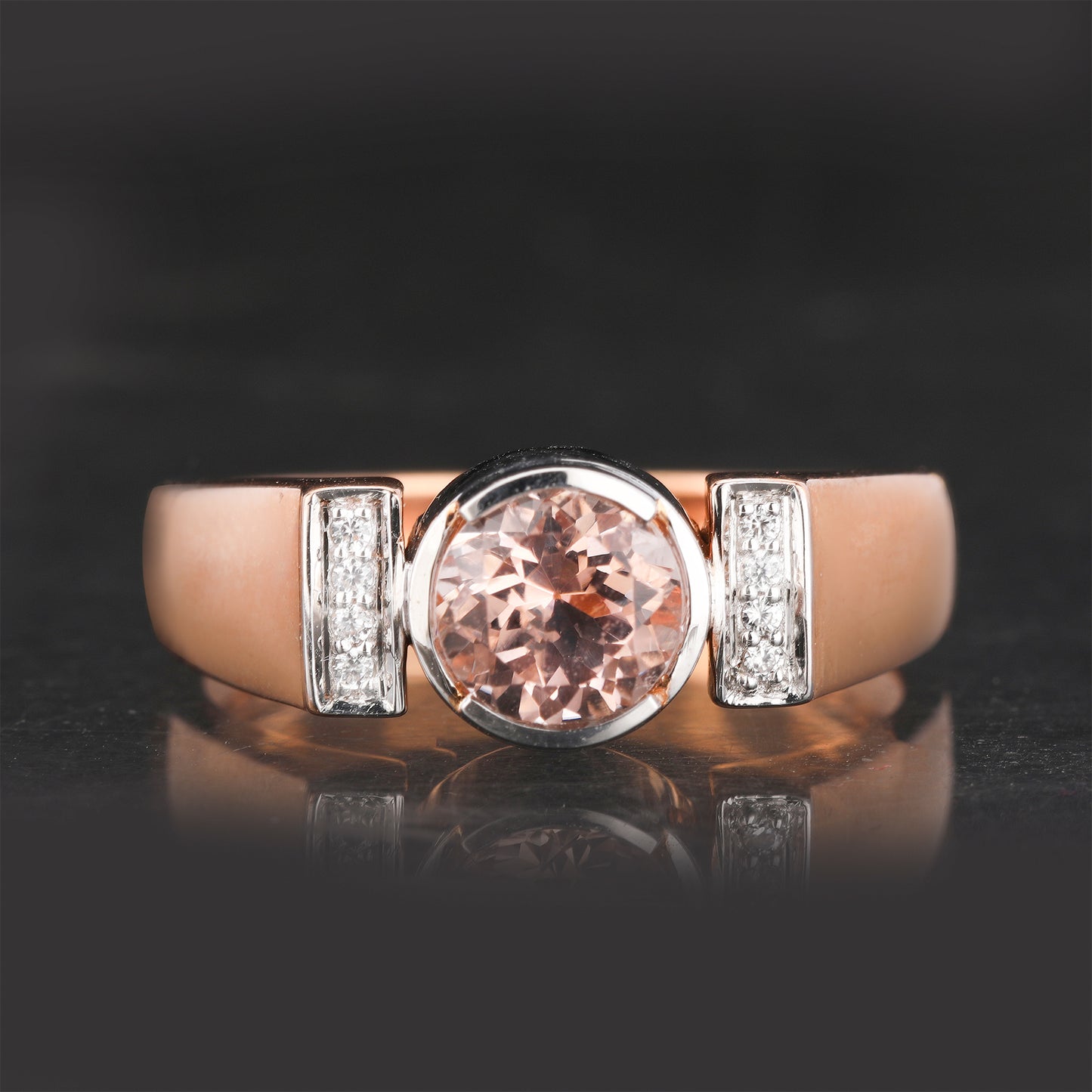 Morganite Ring With White Zircon 0.74 Carats 9K Rose & White Gold