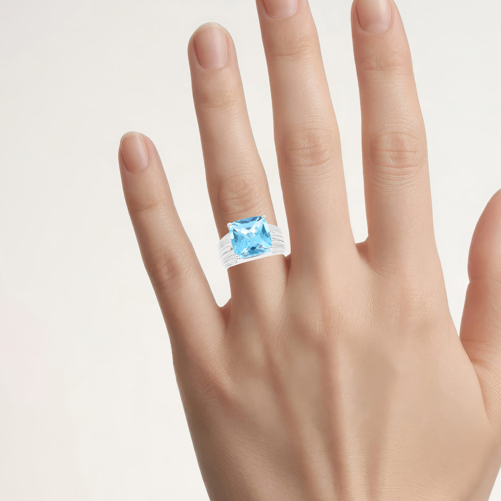 Swiss Blue Topaz Ring 7.48 Carats Sterling Silver