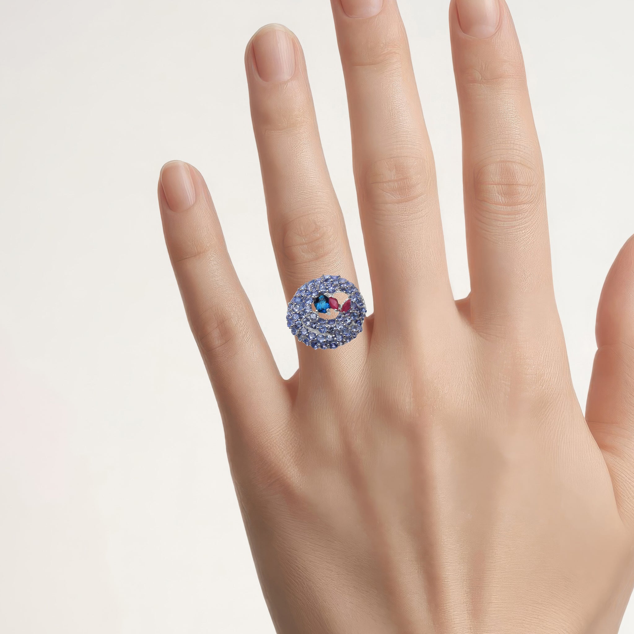 London Blue Topaz Ring With Tanzanite 3.14 Carats Sterling Silver