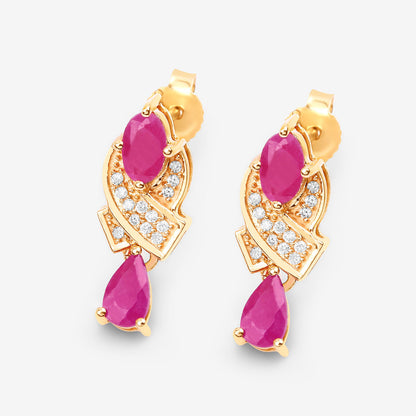 Ruby Dangle Earrings With Diamonds 1.06 Carats 14K Yellow Gold