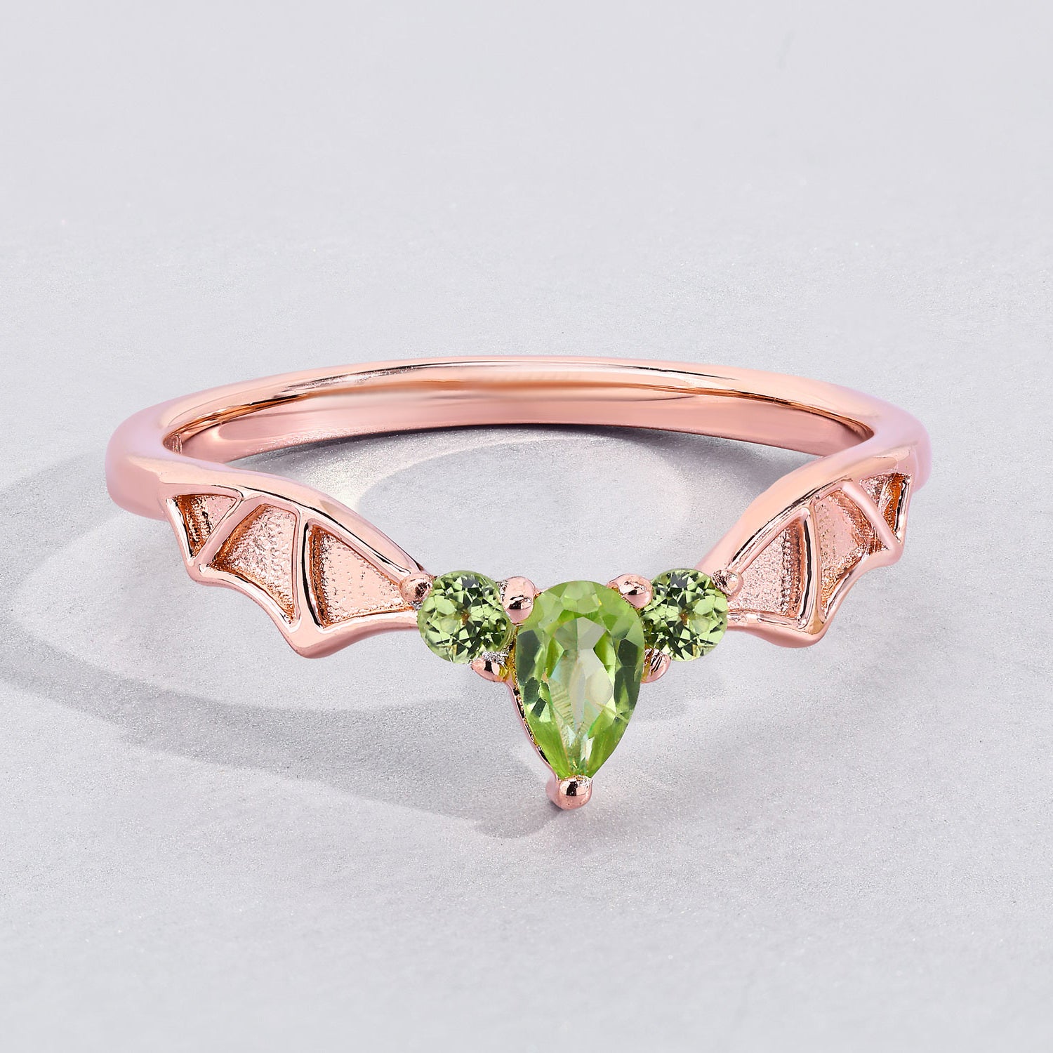Peridot Bat Ring 0.26 Carats Gold Plated Silver