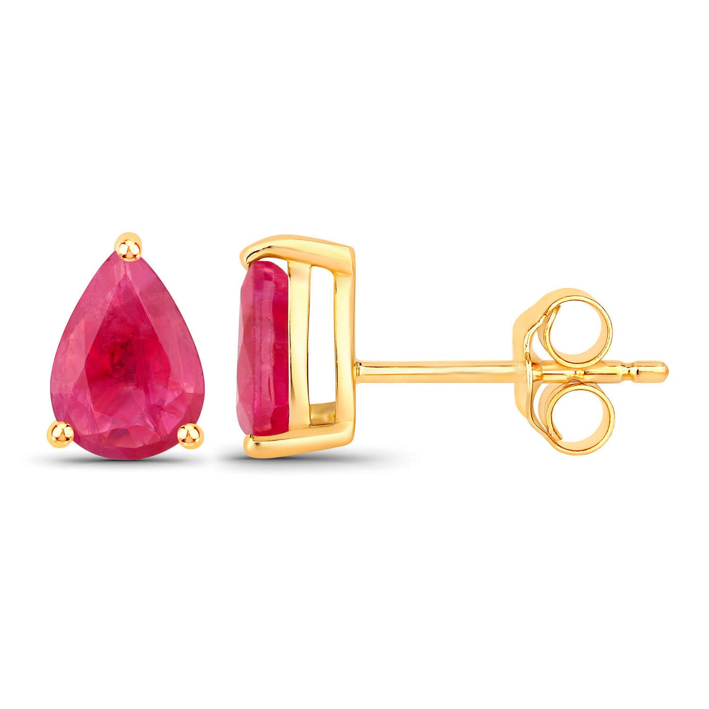 Ruby Stud Earrings 1.5 Carats 14K Yellow Gold