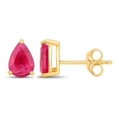 Ruby Stud Earrings 1.5 Carats 14K Yellow Gold