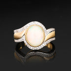 Natural Ethiopian Opal Ring With White Zircon 2.65 Carats Gold Plated Silver
