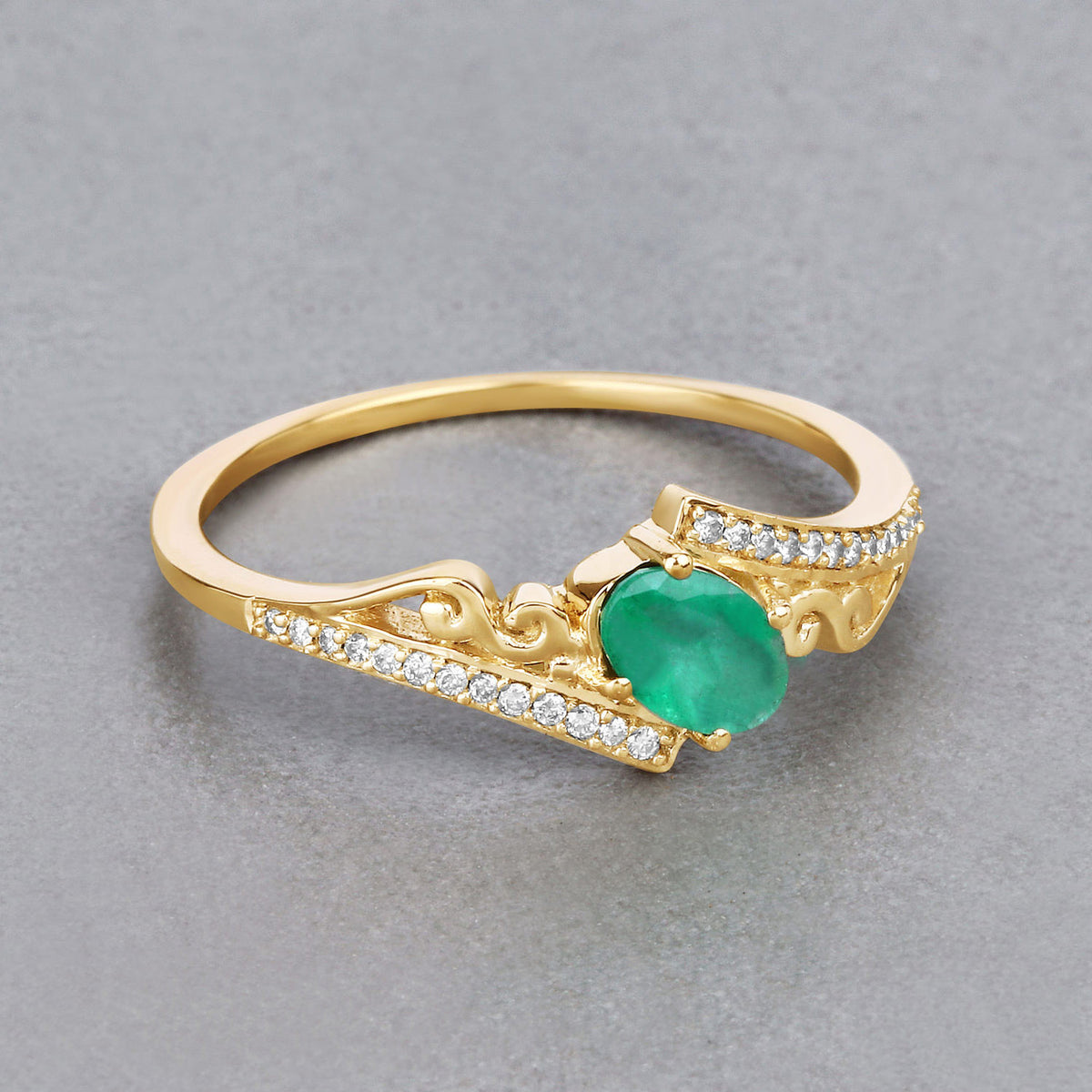 Zambian Emerald Ring With Diamonds 0.48 Carats 14K Yellow Gold