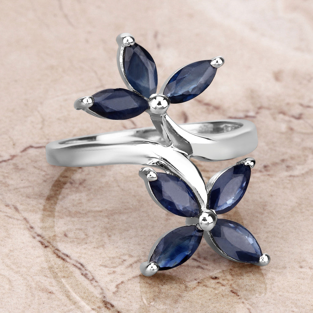 Blue Sapphire Ring 1.74 Carats Sterling Silver