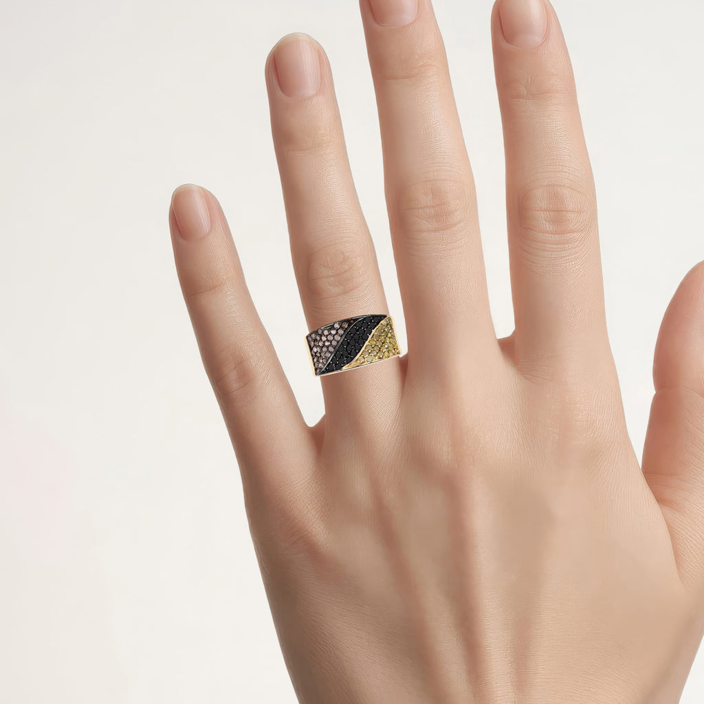 Black Diamond Ring With Yellow Diamond 1.2 Carats Gold Plated Silver