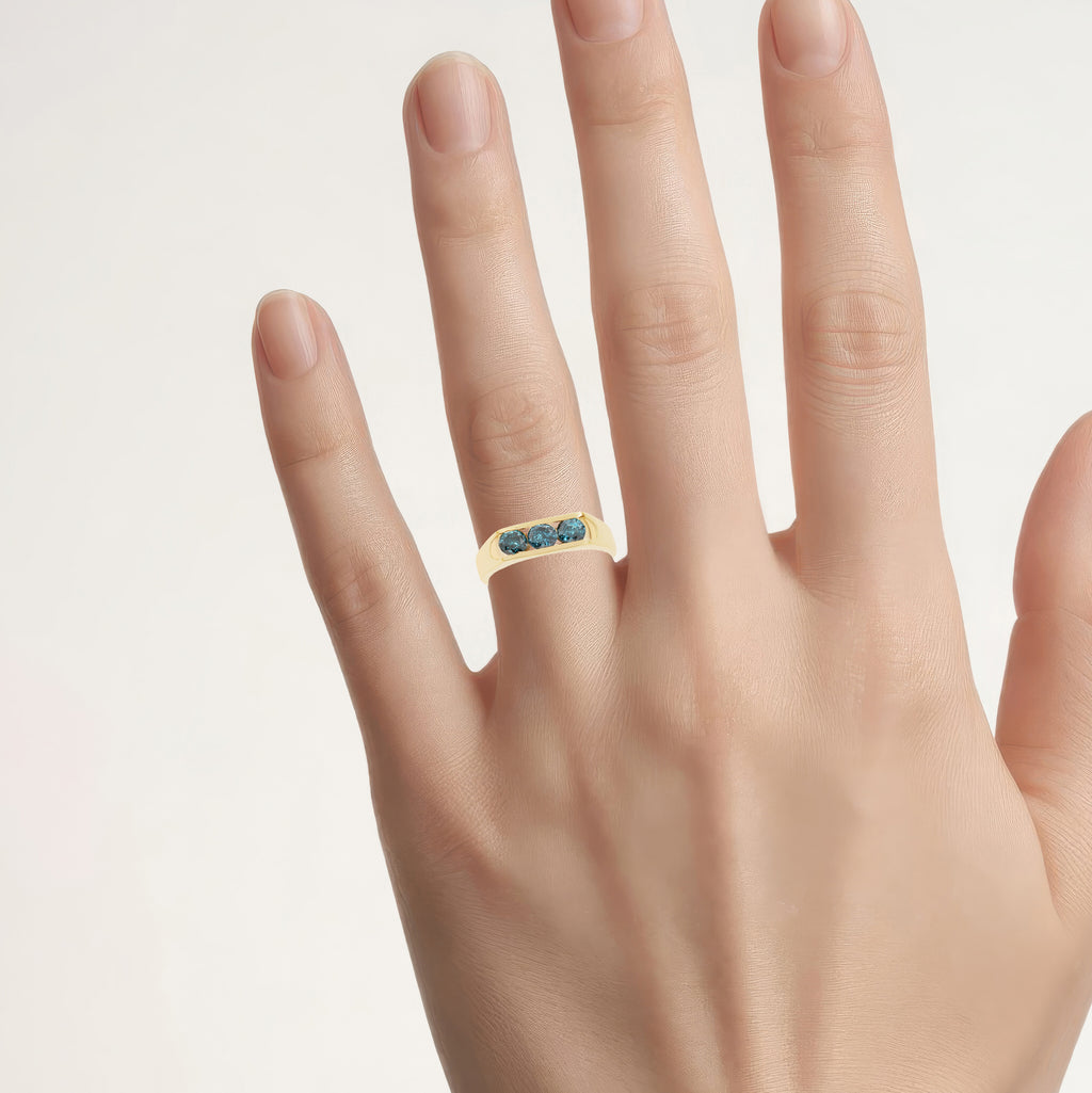 Blue Diamond Ring 0.88 Carats Gold Plated Silver