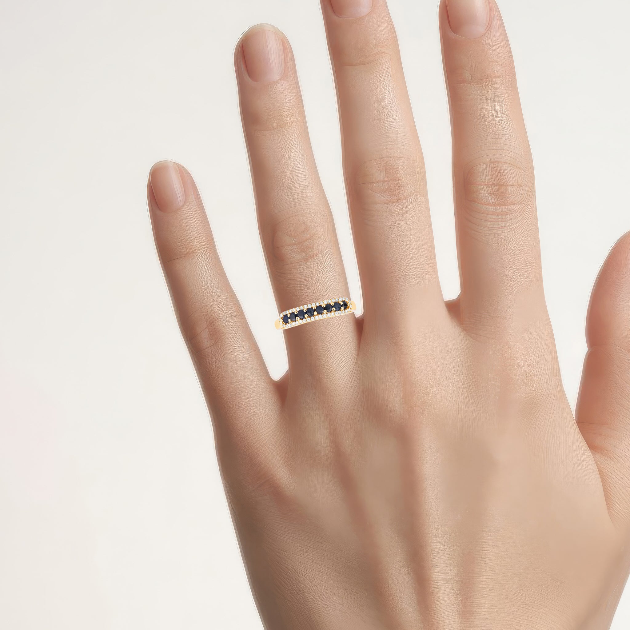 Blue Sapphire Ring With Diamonds 0.4 Carats 14K Yellow Gold