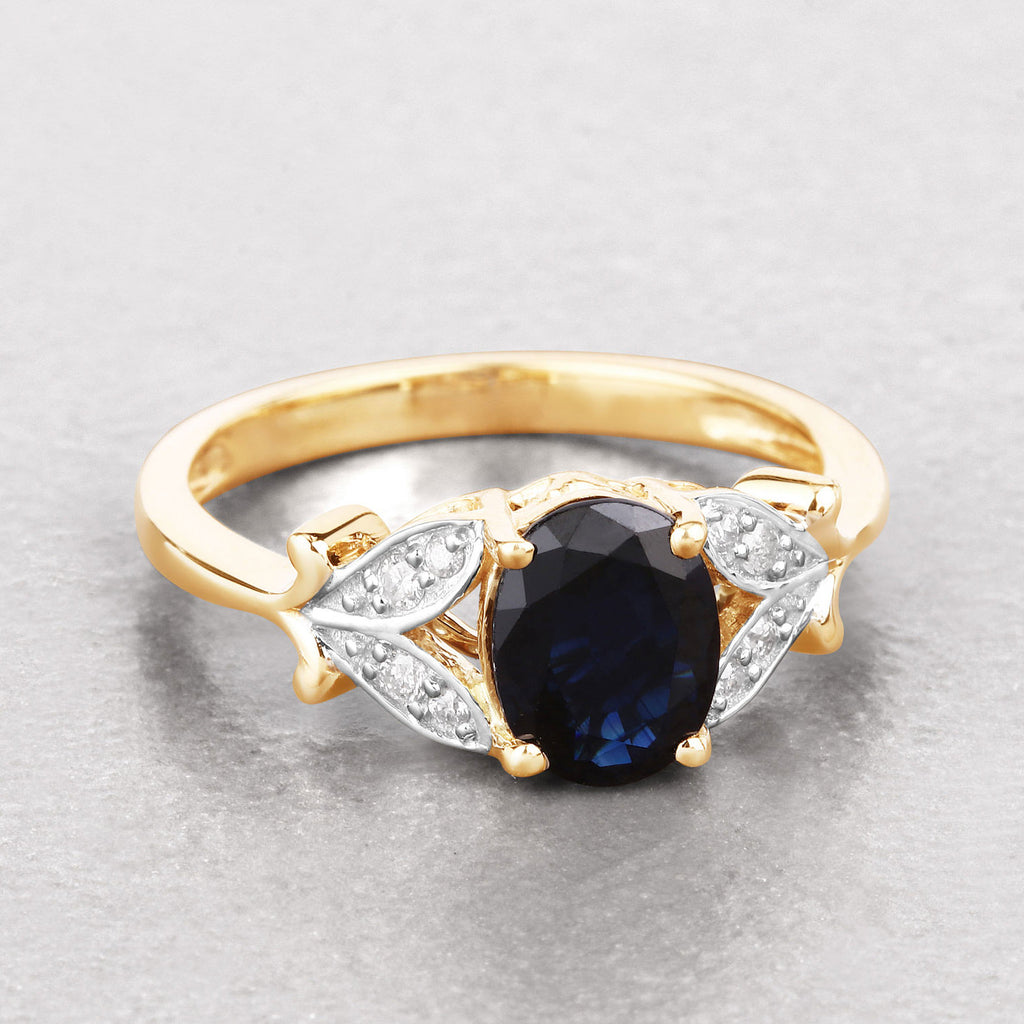 Blue Sapphire Ring With Diamonds 1.58 Carats 14K Yellow Gold