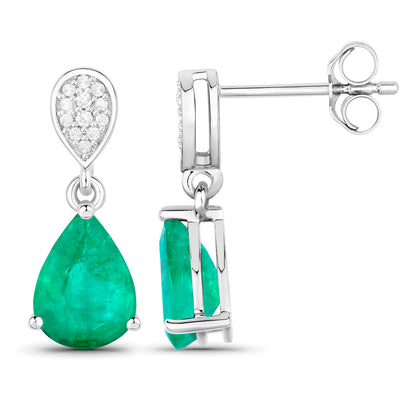 Natural Emerald Earrings With Diamonds 2.24 Carats 14K White Gold