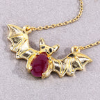 Ruby Bat Necklace With Black Spinel 1.16 Carats Gold Plated Silver