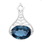 London Blue Topaz Filigree Pendant Necklace 6.62 Carats Sterling Silver