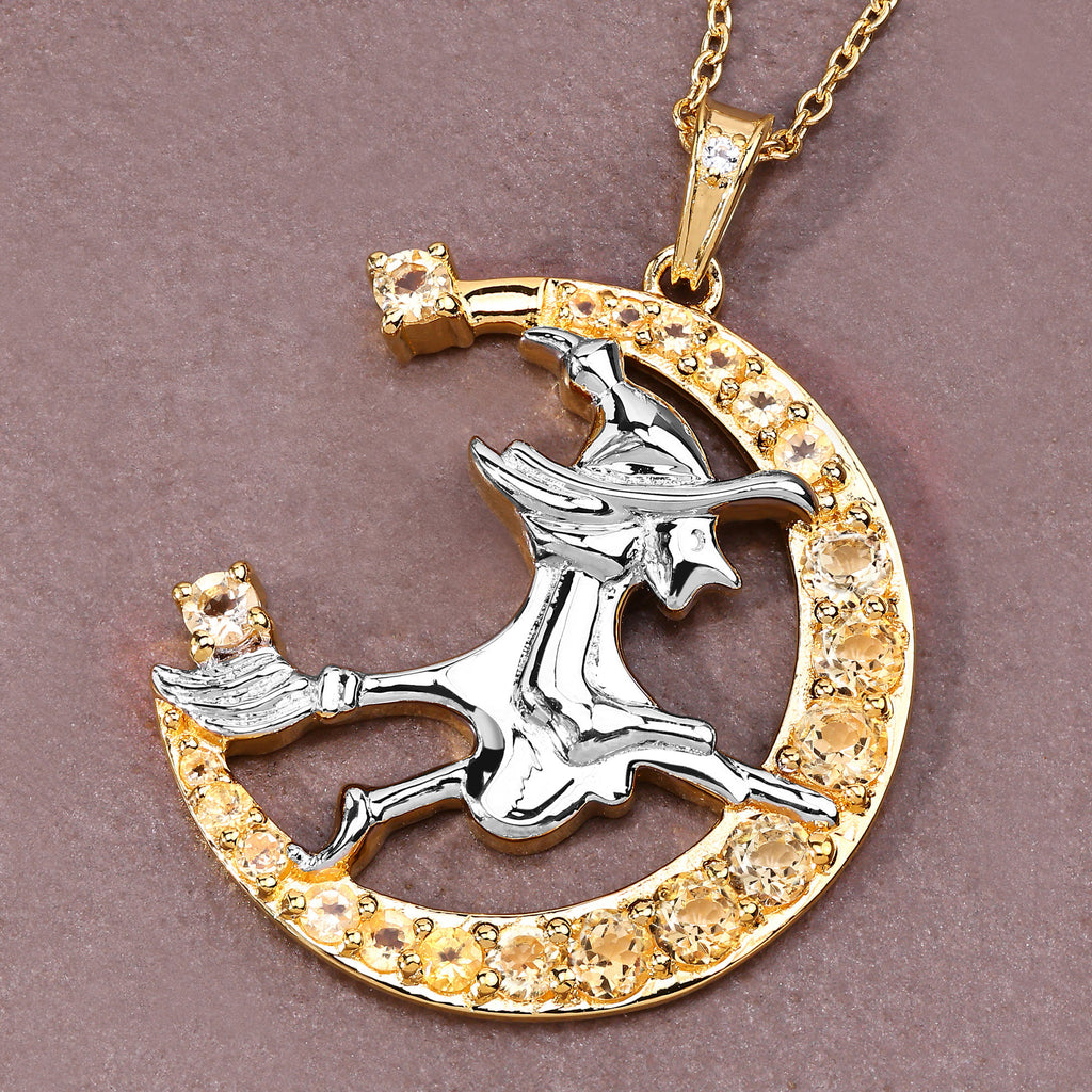 Citrine Witch Pendant With White Topaz 0.98 Carats Gold Plated Silver