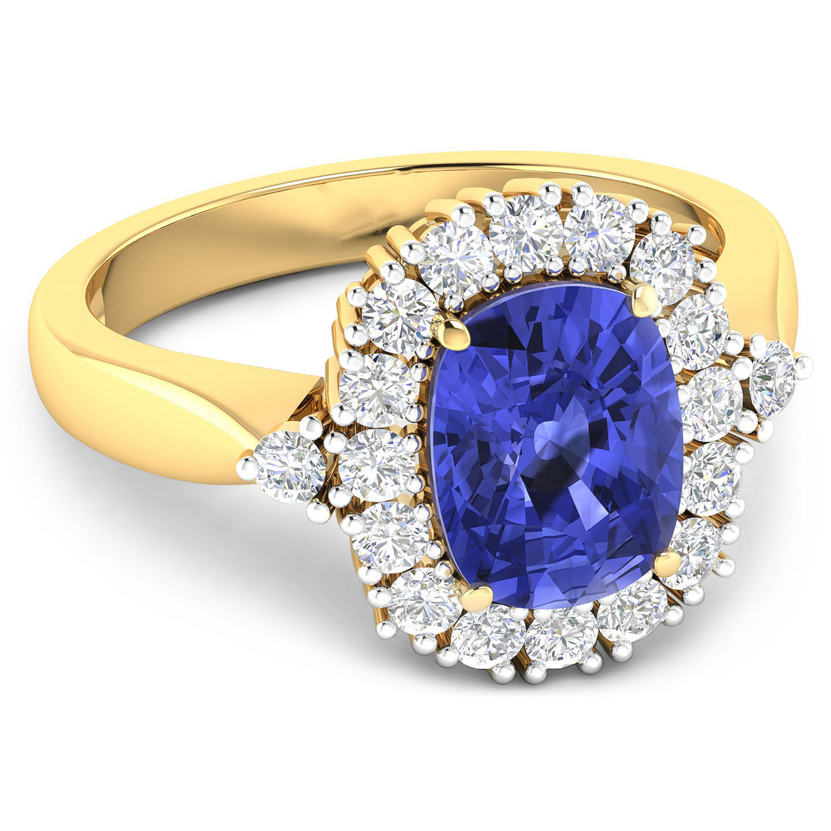 Tanzanite Ring With Diamonds 2.6 Carats 14K Yellow Gold