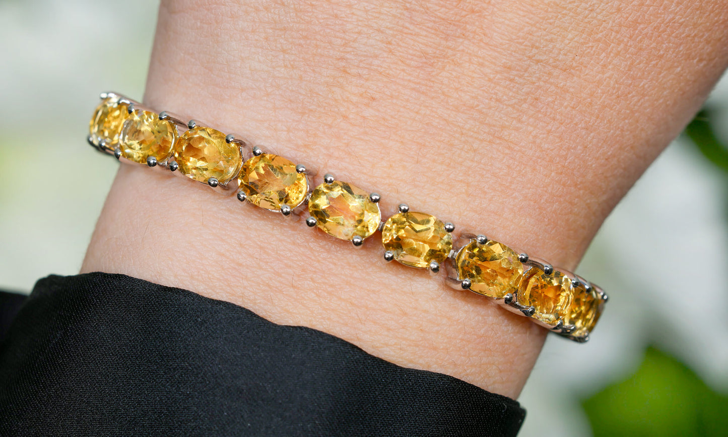 Natural Citrine Tennis Bracelet 22 Carats Sterling Silver