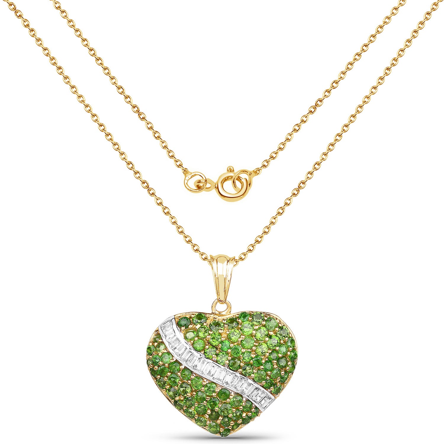 Chrome Diopside Pendant With White Topaz 4.42 Carats Gold Plated Silver