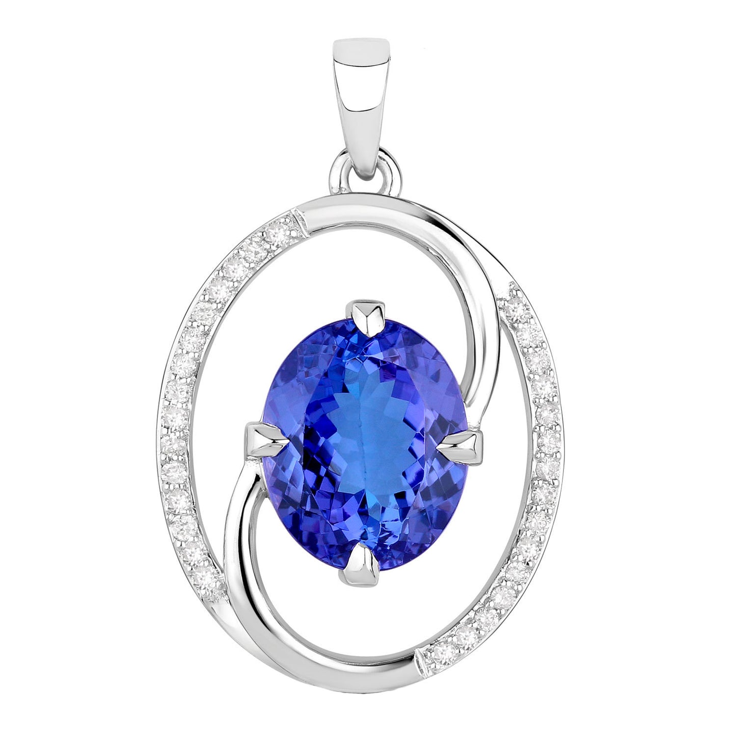 Tanzanite Pendant Necklace Diamond Setting 3.2 Carats 14K White Gold