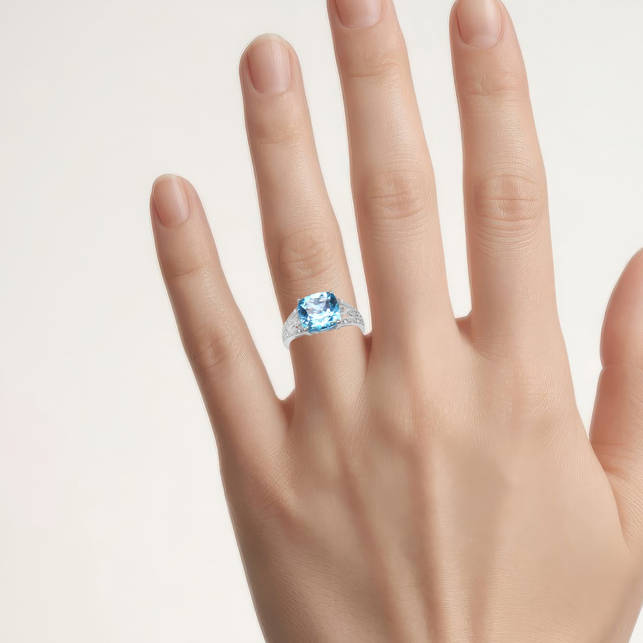 Blue Topaz Ring With Diamonds 4.4 Carats Sterling Silver