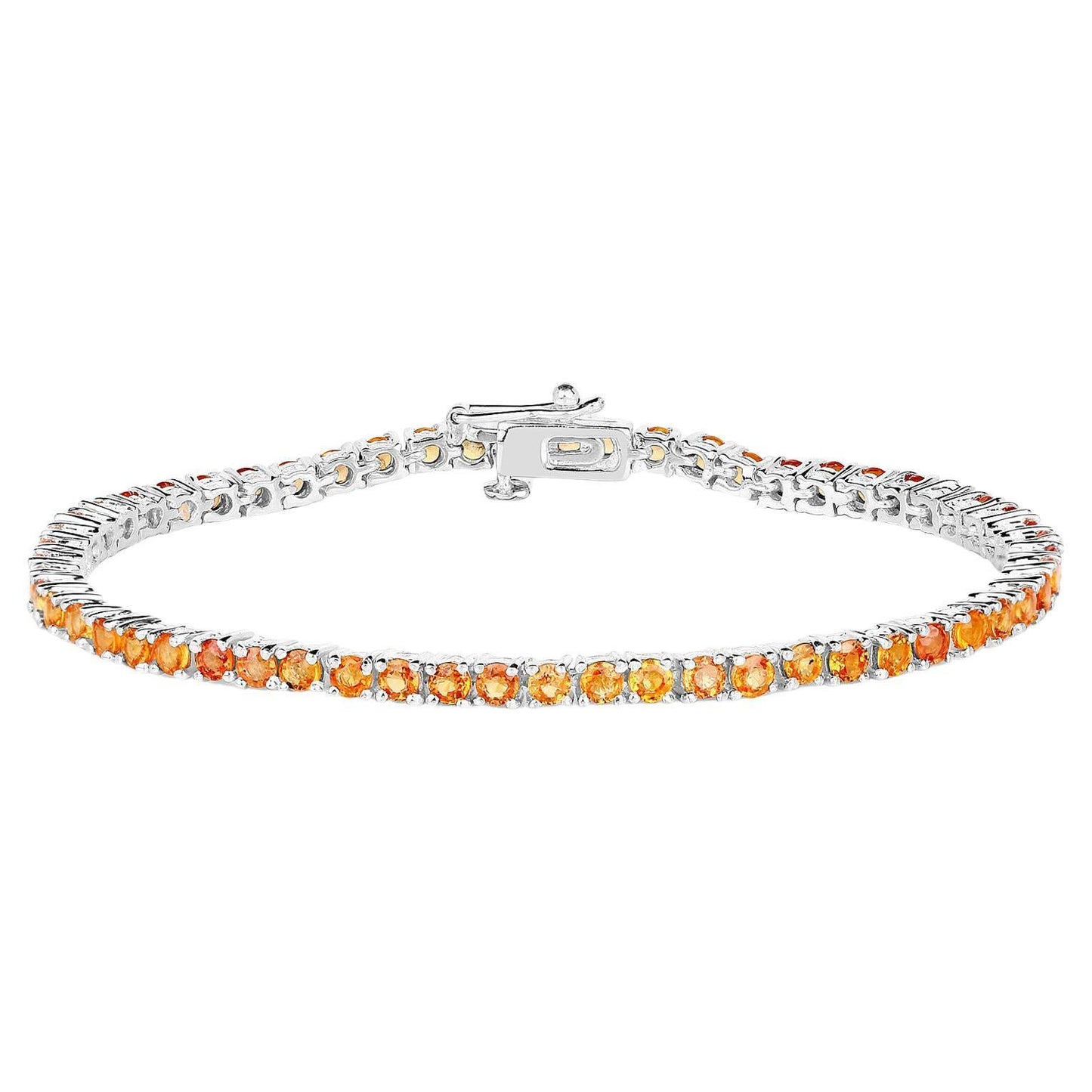 Orange Sapphire Tennis Bracelet 7.70 Carats Rhodium Plated Silver