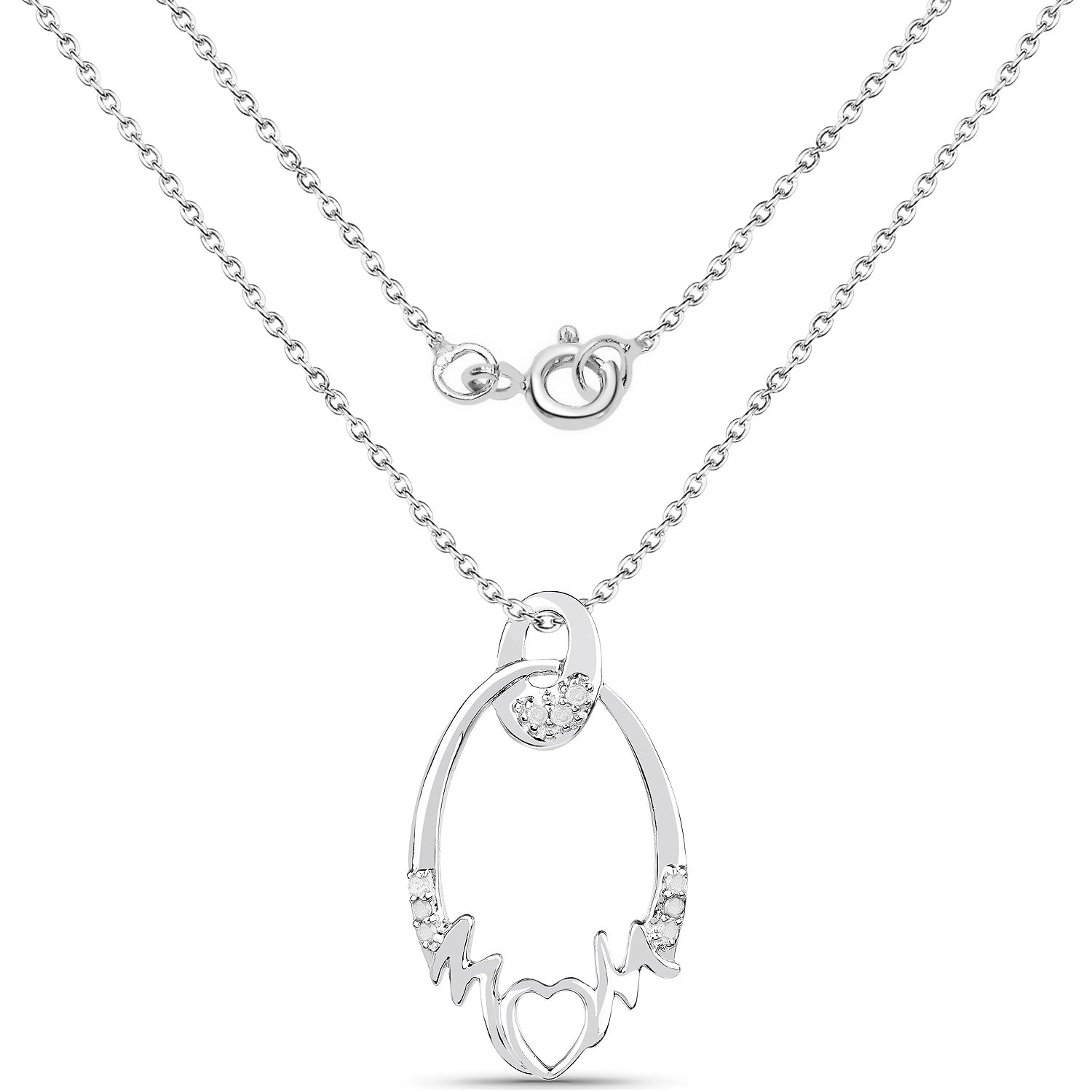 Diamond Heart Pendant 0.12 Carats Sterling Silver