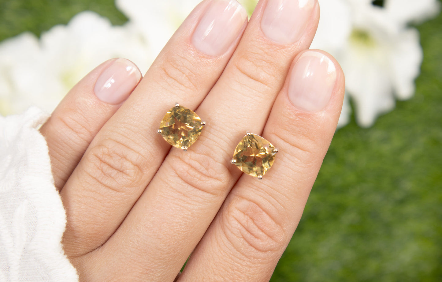 Citrine Stud Earrings 5.78 Carats Sterling Silver