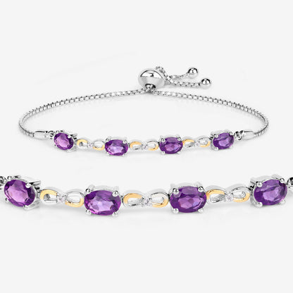 Amethyst Bracelet With White Topaz 3.24 Carats Gold Plated Sterling Silver