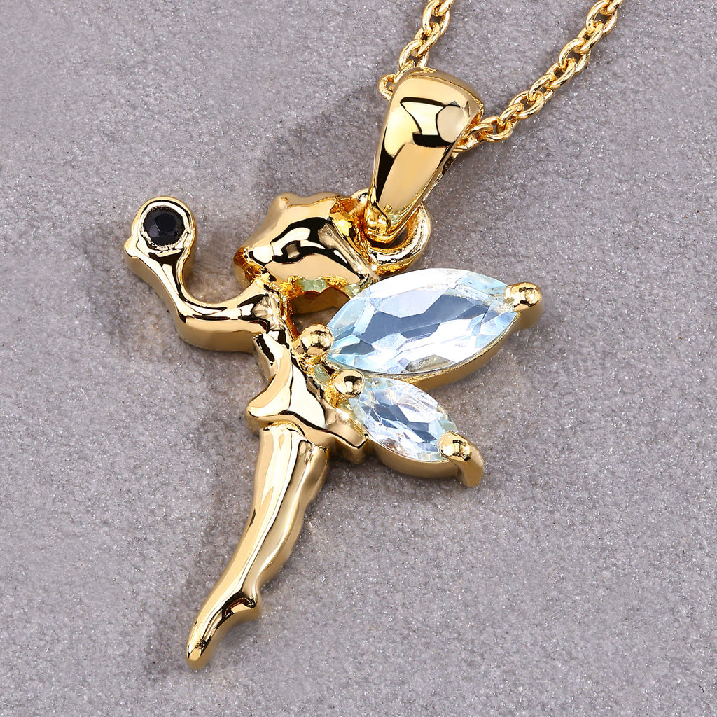 Blue Topaz Fairy Pendant With White Topaz 0.76 Carats Gold Plated Silver