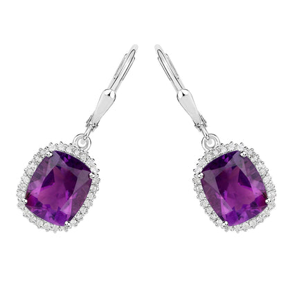 Amethyst Earrings With White Topaz 5.44 Carats Sterling Silver