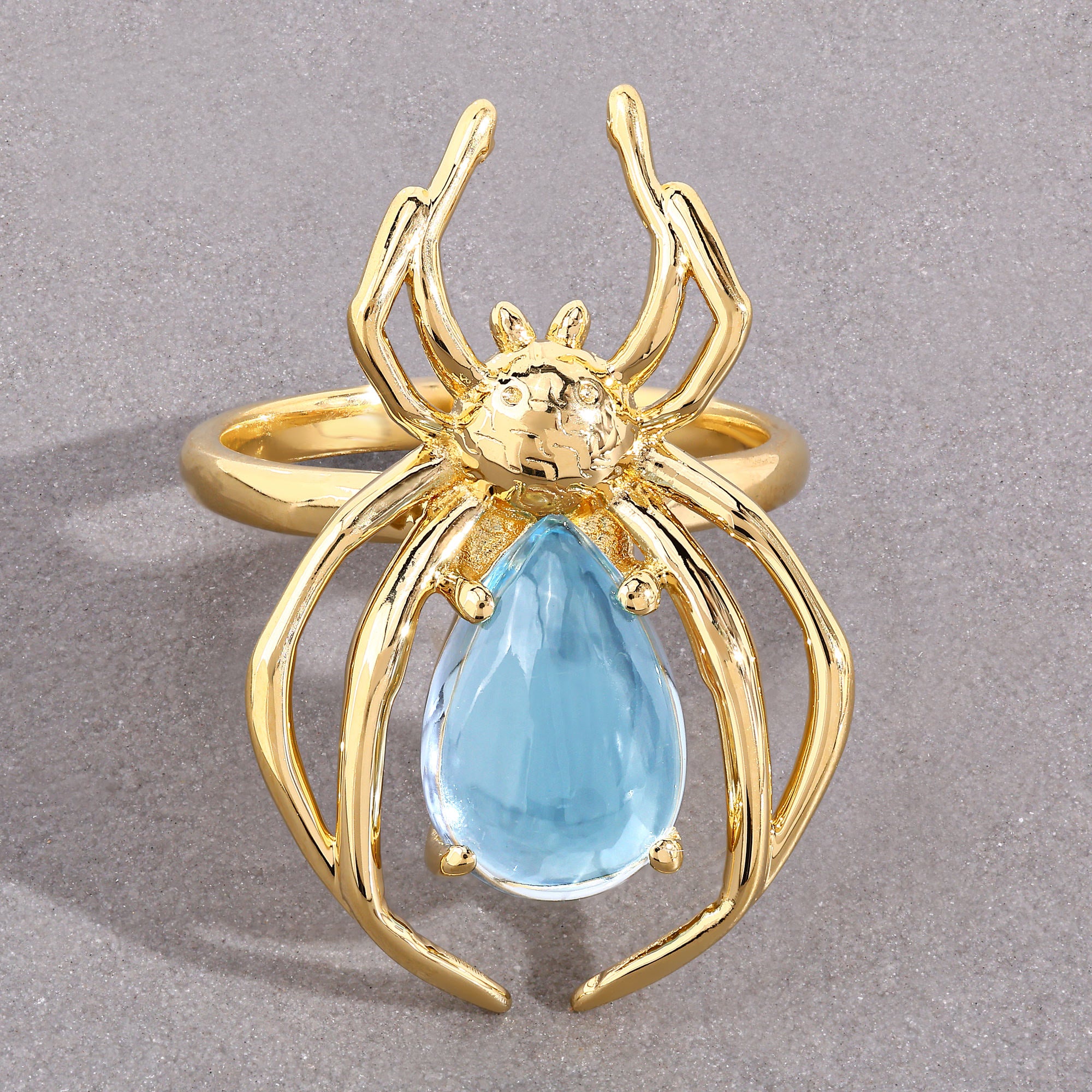 Blue Topaz Spider Ring 4.48 Carats Gold Plated Silver