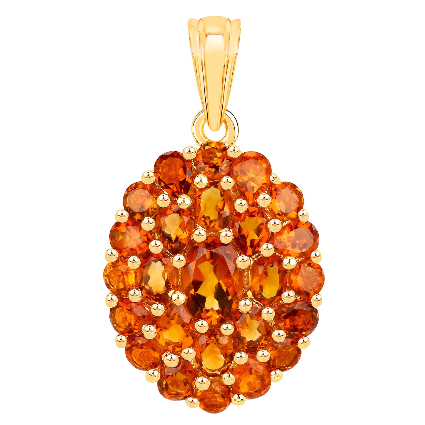 Citrine Cluster Pendant Necklace 4.06 Carats 18K Yellow Gold Plated Silver