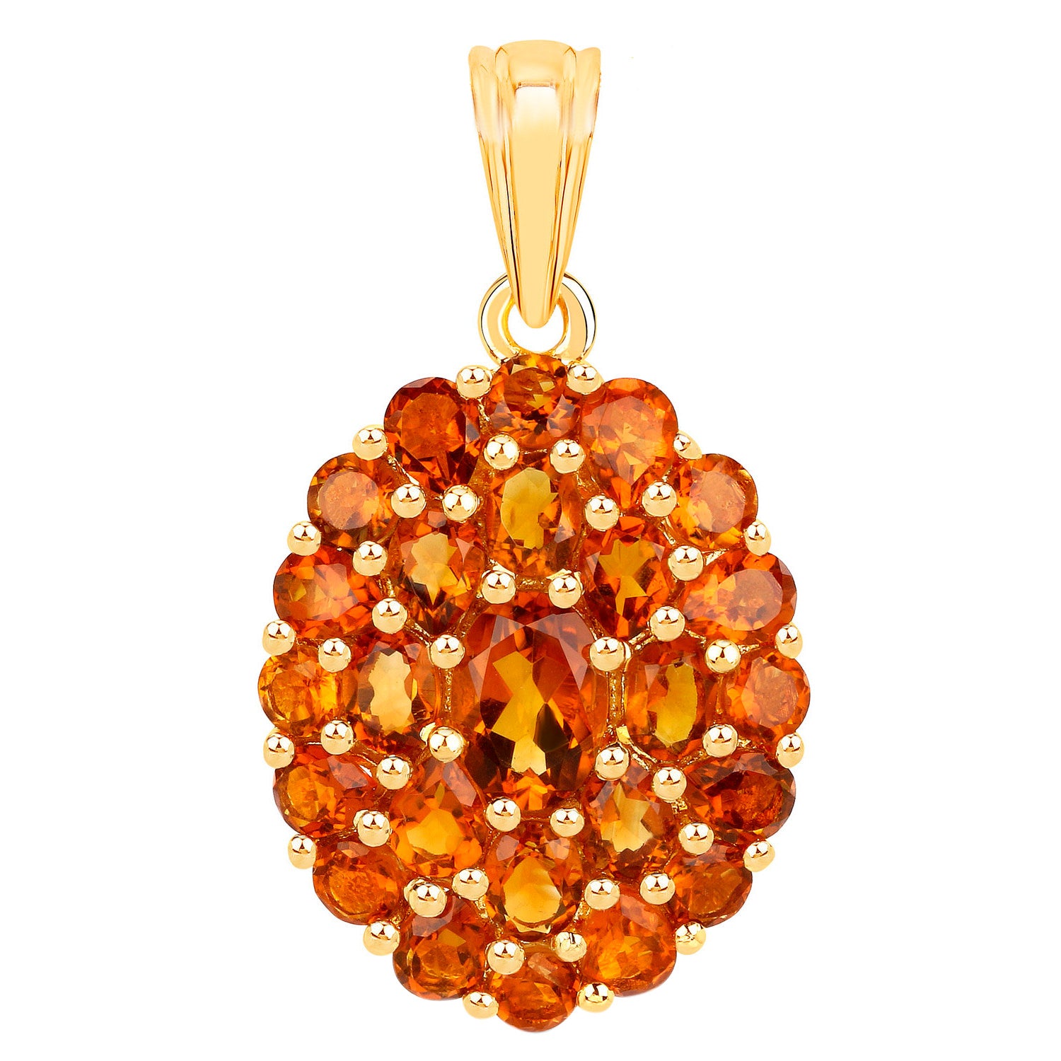 Citrine Cluster Pendant Necklace 4.06 Carats 18K Yellow Gold Plated Silver