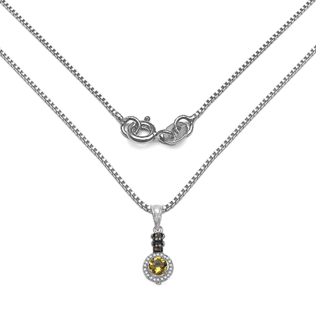 Citrine Pendant With Multicolor Diamonds 0.9 Carats Sterling Silver